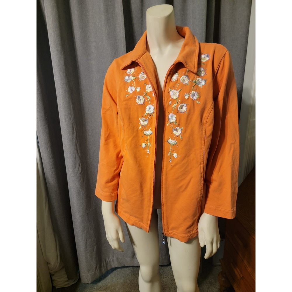 Dream Jeannes by‎ Quacker Factory Embroidered Rhinestone Zip-up Jacket  M - Picture 2 of 9